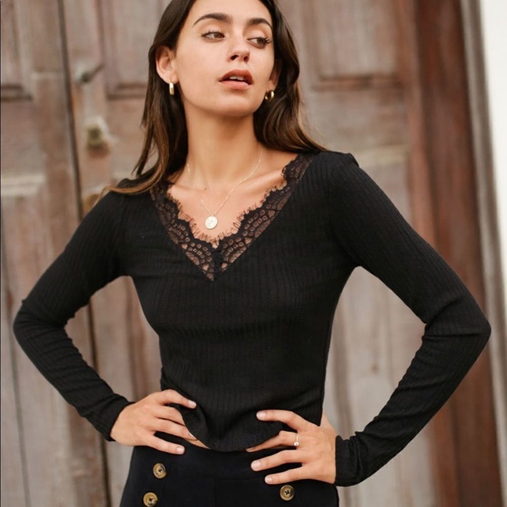 ✨HP✨Lace Trim Rib-Knit Top✨
